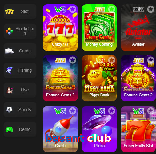 Main screen of Basant Club game page for PK players